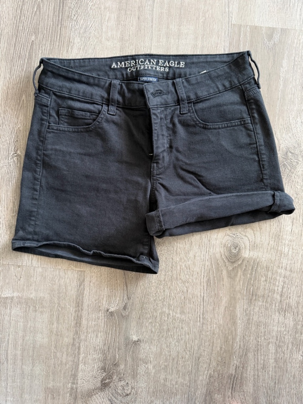 American Eagle Outfitters Black Rolled-Hem Denim Shorts
